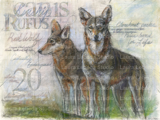 "Kinship" Two Red Wolves, Giclée Print